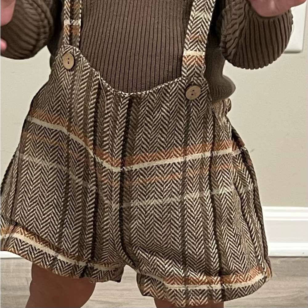 Baby boy brown plaid suspenders not the sweater